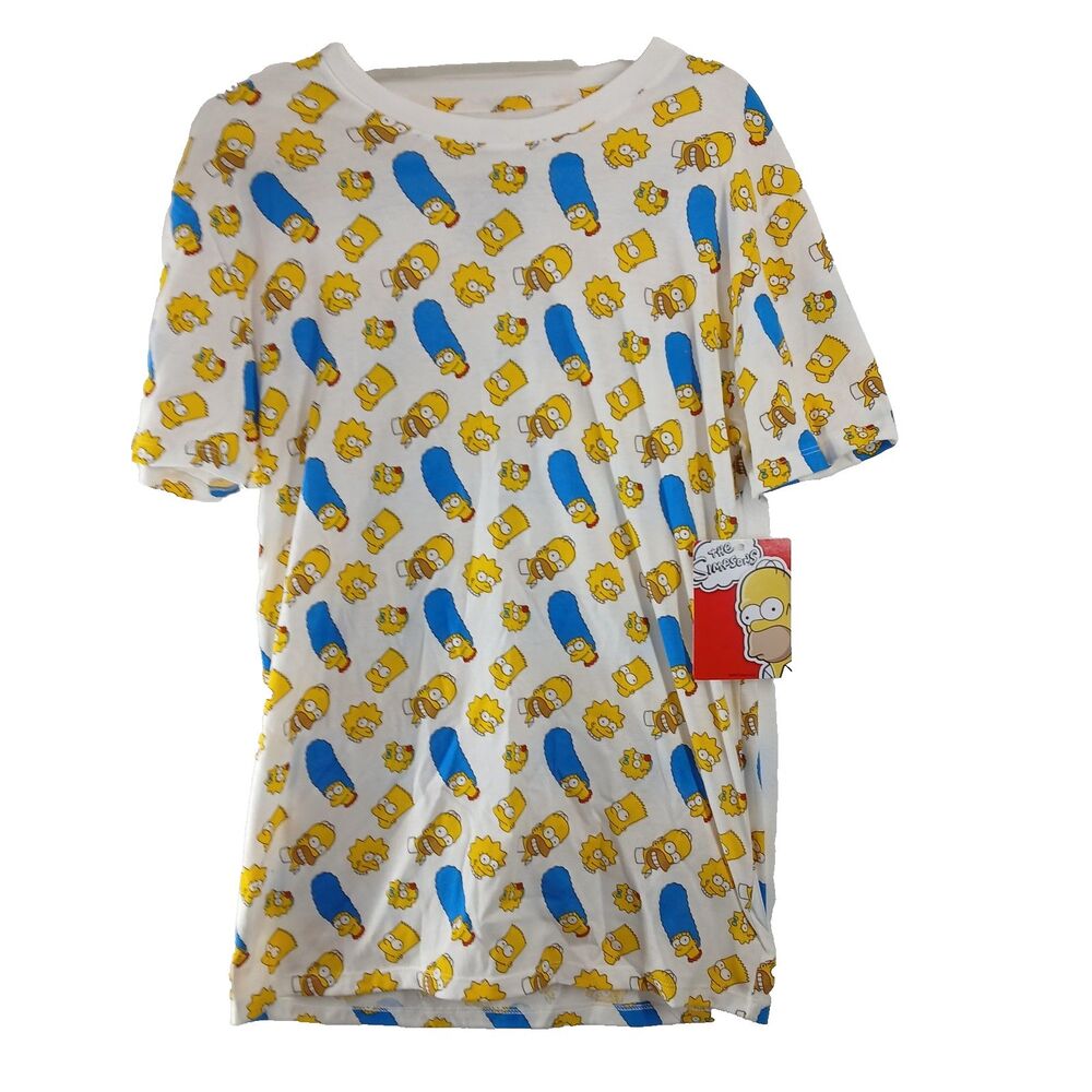 The Simpsons All Over Novelty Character Print White Graphic T-Shirt Small NEW